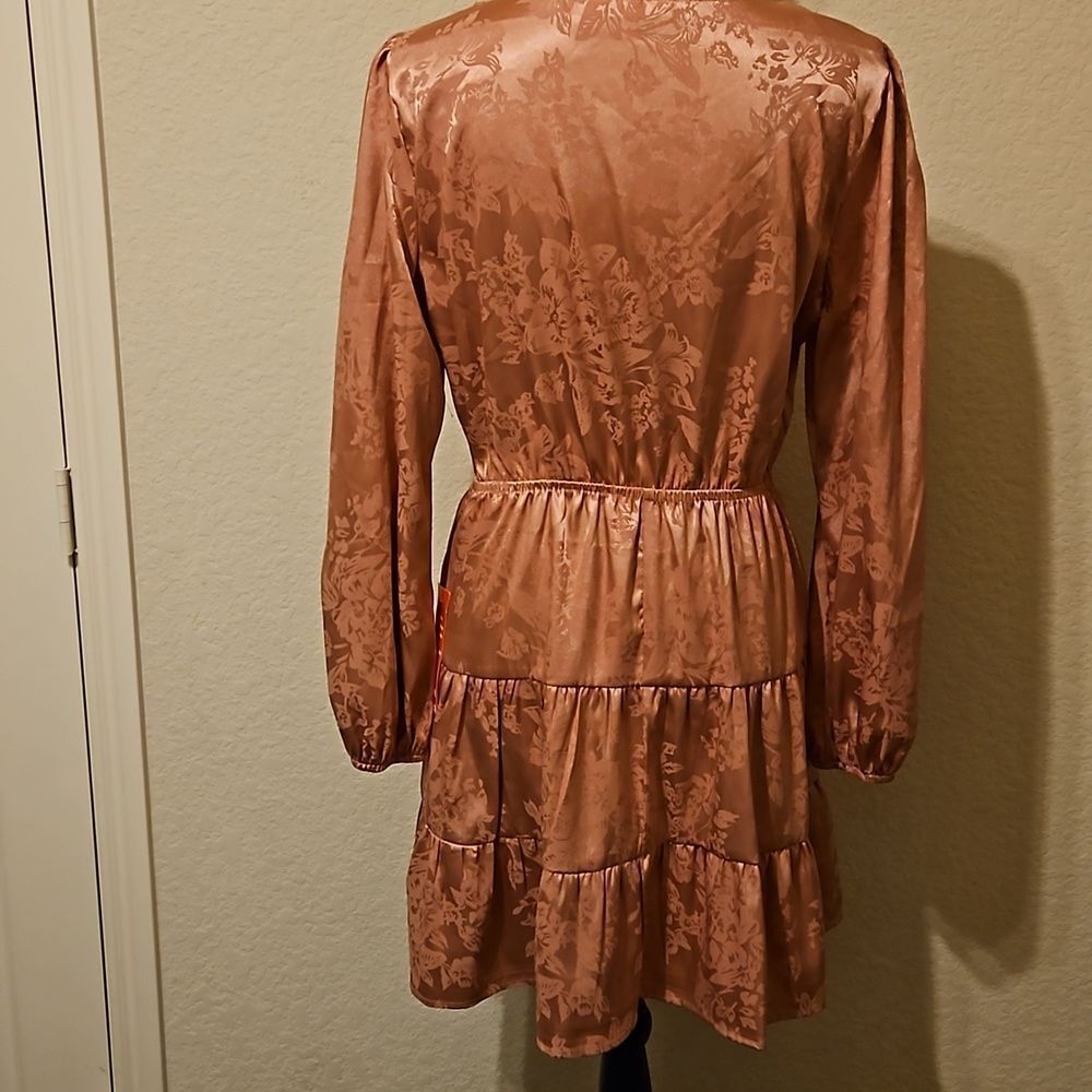 Speechless Pink Floral Jacquard Print Long Sleeve Dress - Picture 4 of 7